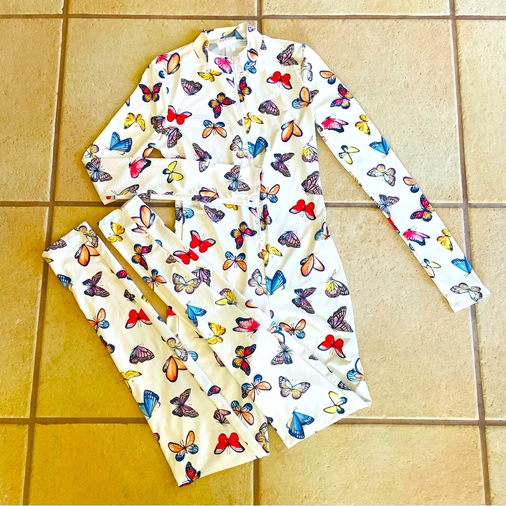 Vintage Ivory Butterfly Jumpsuit Bodysuit~Size M